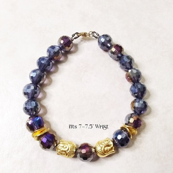 Sparkling Gold Buddha Bracelet! Faceted Bling Beads! Gorgeous Color Reflections - Picture 2 of 9